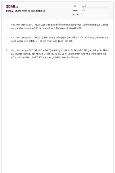 Dạng 2. Chứng minh hệ thức hình học