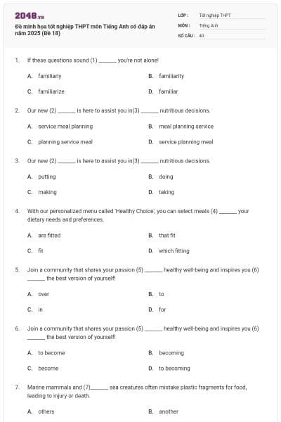 Đề minh họa tốt nghiệp THPT môn Tiếng Anh có đáp án năm 2025 (Đề 18)