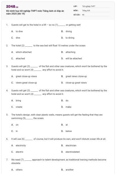 Đề minh họa tốt nghiệp THPT môn Tiếng Anh có đáp án năm 2025 (Đề 19)