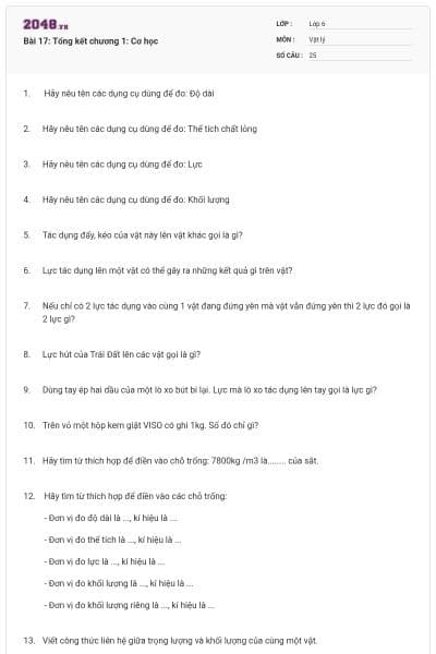 Bài 17: Tổng kết chương 1: Cơ học