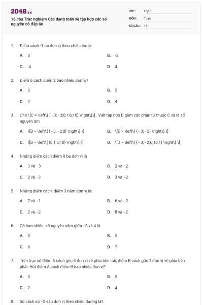 16 câu Trắc nghiệm Các dạng toán về tập hợp các số nguyên có đáp án