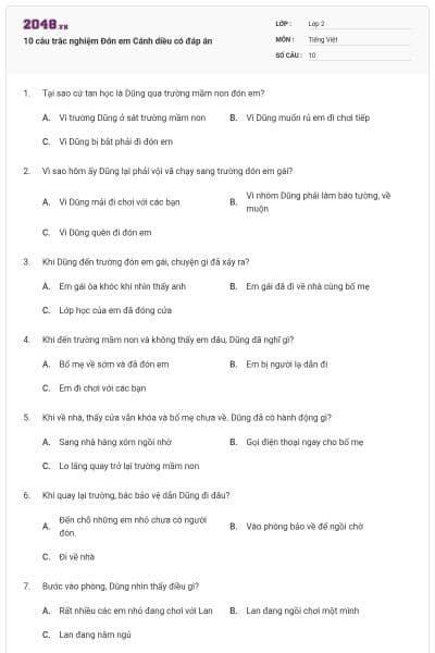 10 câu trắc nghiệm Đón em Cánh diều có đáp án