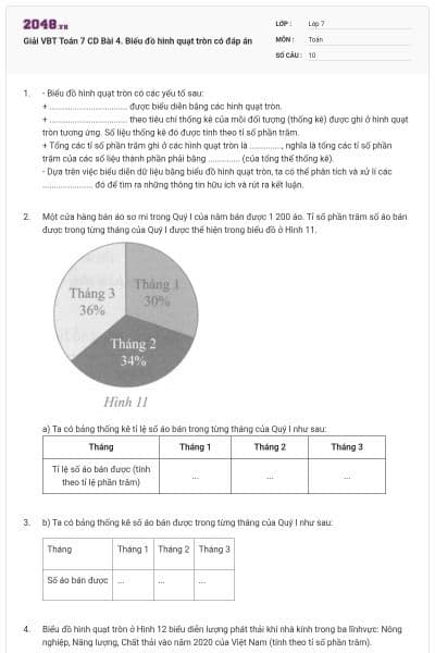 Giải VBT Toán 7 CD Bài 4. Biểu đồ hình quạt tròn có đáp án