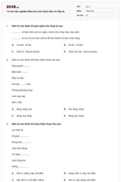 13 câu trắc nghiệm Mùa lúa chín Cánh diều có đáp án