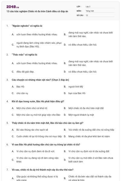 13 câu trắc nghiệm Chiếc rễ đa tròn Cánh diều có đáp án