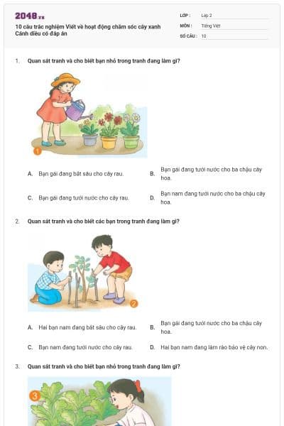 10 câu trắc nghiệm Viết về hoạt động chăm sóc cây xanh Cánh diều có đáp án