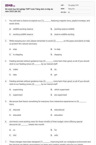 Đề minh họa tốt nghiệp THPT môn Tiếng Anh có đáp án năm 2025 (Đề 26)