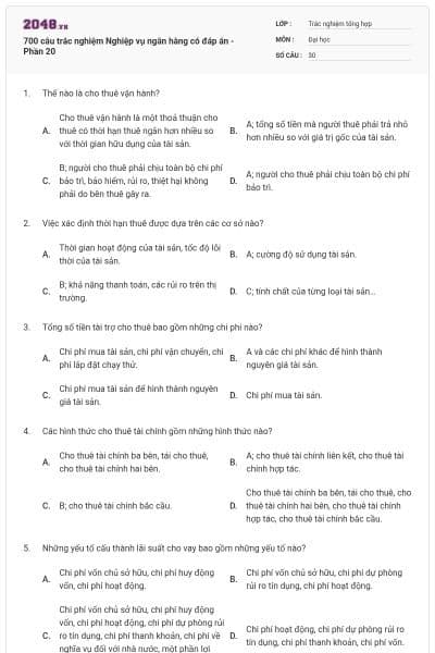 700 câu trắc nghiệm Nghiệp vụ ngân hàng có đáp án - Phần 20