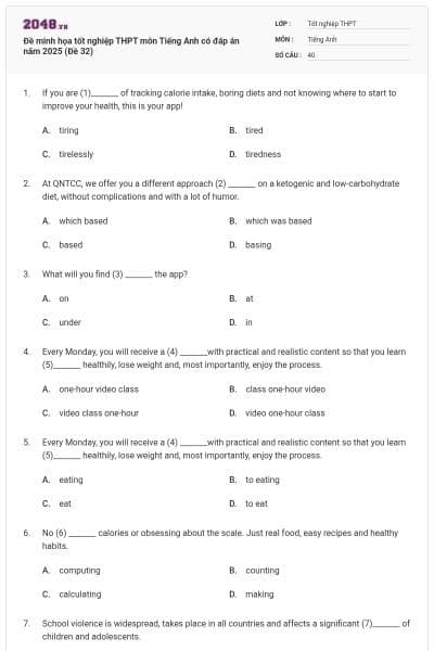 Đề minh họa tốt nghiệp THPT môn Tiếng Anh có đáp án năm 2025 (Đề 32)