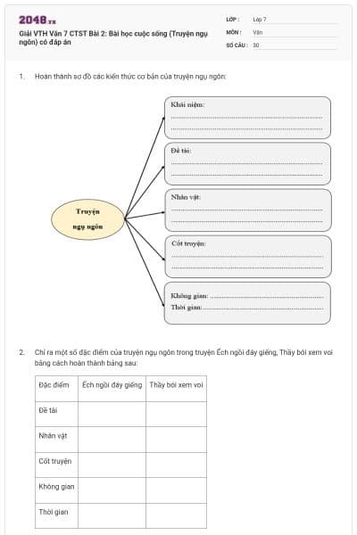 Giải VTH Văn 7 CTST Bài 2: Bài học cuộc sống (Truyện ngụ ngôn) có đáp án