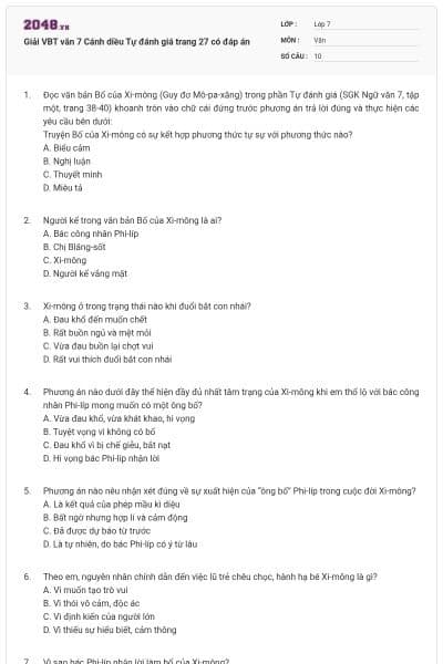 Giải VBT văn 7 Cánh diều Tự đánh giá trang 27 có đáp án