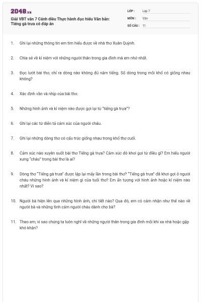 Giải VBT văn 7 Cánh diều Thực hành đọc hiểu Văn bản: Tiếng gà trưa có đáp án