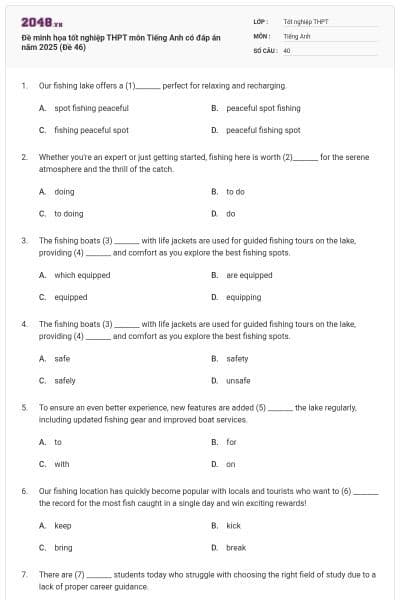 Đề minh họa tốt nghiệp THPT môn Tiếng Anh có đáp án năm 2025 (Đề 46)