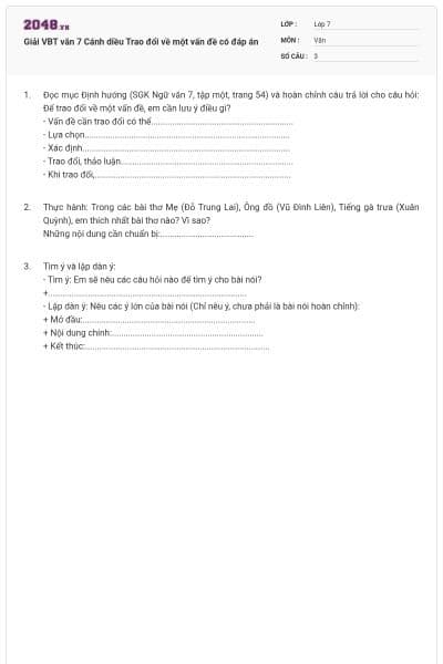 Giải VBT văn 7 Cánh diều Trao đổi về một vấn đề có đáp án