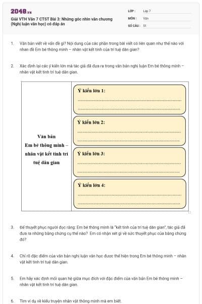 Giải VTH Văn 7 CTST Bài 3: Những góc nhìn văn chương (Nghị luận văn học) có đáp án