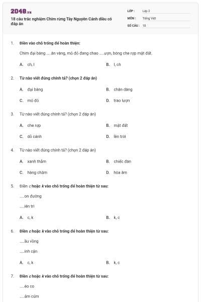 18 câu trắc nghiệm Chim rừng Tây Nguyên Cánh diều có đáp án
