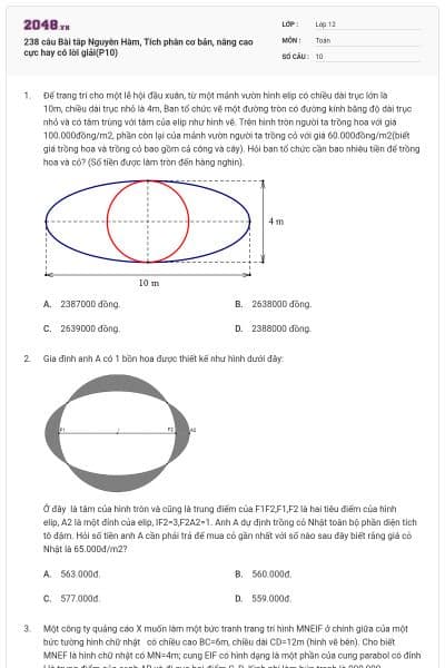 238 câu Bài tâp Nguyên Hàm, Tích phân cơ bản, nâng cao cực hay có lời giải(P10)