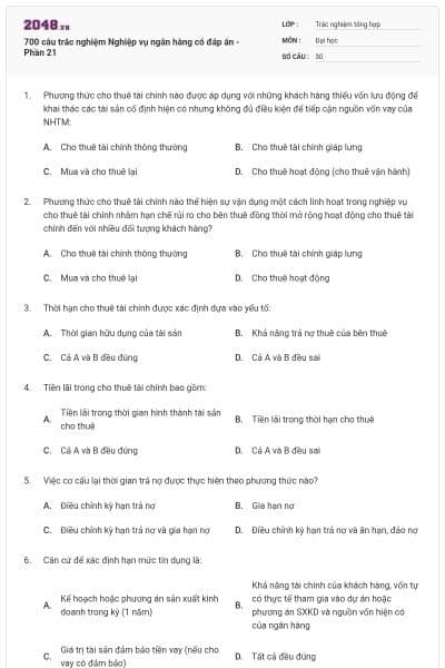 700 câu trắc nghiệm Nghiệp vụ ngân hàng có đáp án - Phần 21
