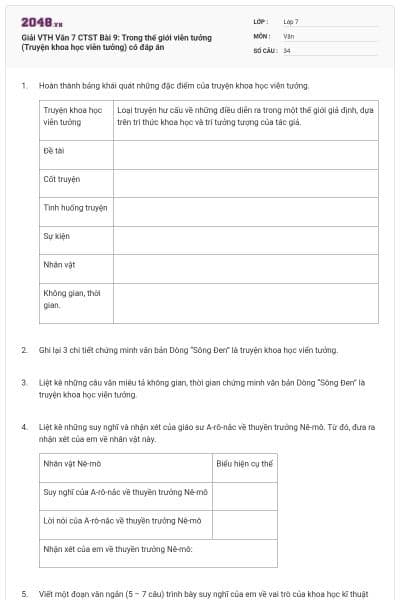 Giải VTH Văn 7 CTST Bài 9: Trong thế giới viễn tưởng (Truyện khoa học viễn tưởng) có đáp án