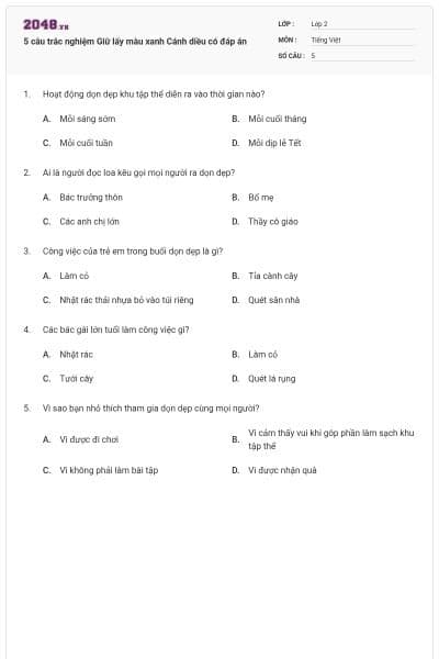 5 câu trắc nghiệm Giữ lấy màu xanh Cánh diều có đáp án