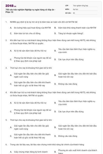 700 câu trắc nghiệm Nghiệp vụ ngân hàng có đáp án - Phần 10