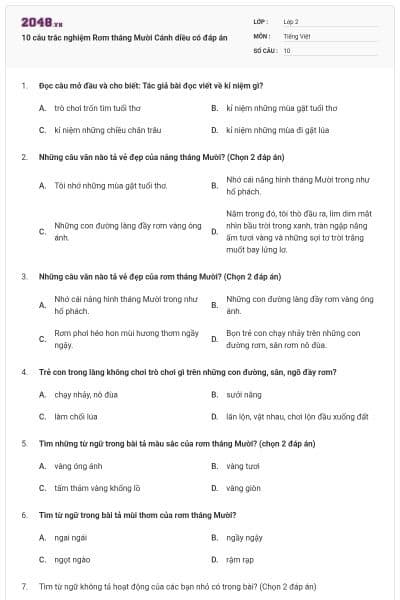 10 câu trắc nghiệm Rơm tháng Mười Cánh diều có đáp án