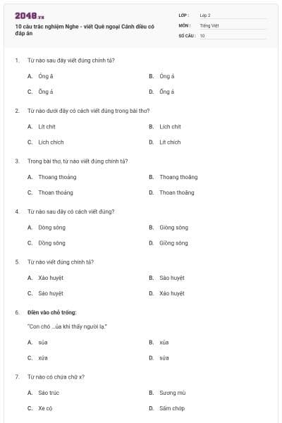 10 câu trắc nghiệm Nghe - viết Quê ngoại Cánh diều có đáp án