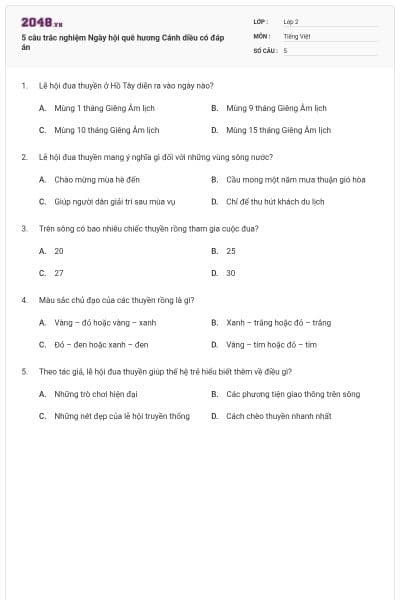 5 câu trắc nghiệm Ngày hội quê hương Cánh diều có đáp án