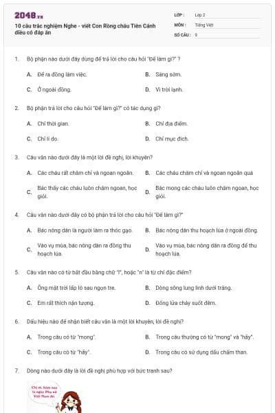 10 câu trắc nghiệm Nghe - viết Con Rồng cháu Tiên Cánh diều có đáp án