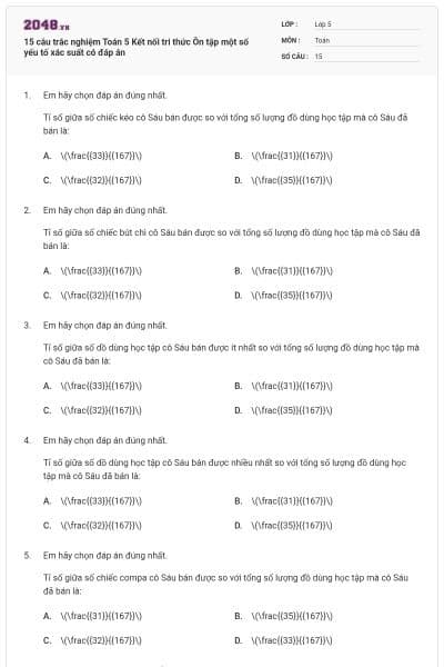 15 câu trắc nghiệm Toán 5 Kết nối tri thức Ôn tập một số yếu tố xác suất có đáp án