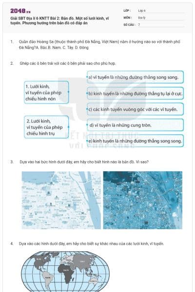 Giải SBT Địa lí 6 KNTT Bài 2: Bản đồ. Một số lưới kinh, vĩ tuyến. Phương hướng trên bản đồ có đáp án