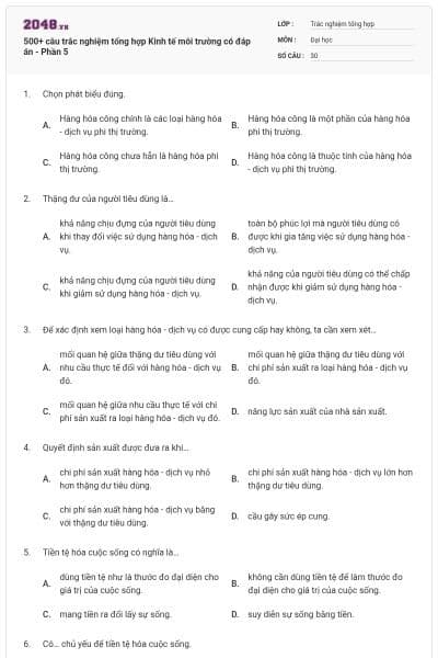 500+ câu trắc nghiệm tổng hợp Kinh tế môi trường có đáp án - Phần 5