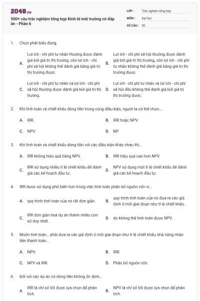 500+ câu trắc nghiệm tổng hợp Kinh tế môi trường có đáp án - Phần 6