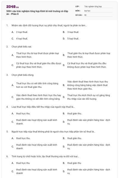 500+ câu trắc nghiệm tổng hợp Kinh tế môi trường có đáp án - Phần 8