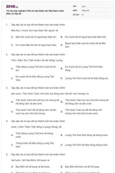 10 câu trắc nghiệm Viết về một thiếu nhi Việt Nam Cánh diều có đáp án