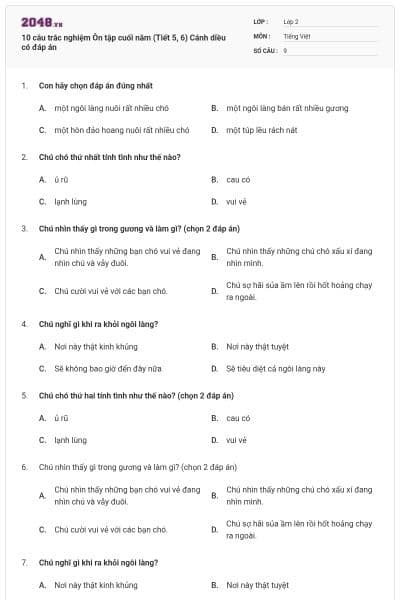 10 câu trắc nghiệm Ôn tập cuối năm (Tiết 5, 6) Cánh diều có đáp án