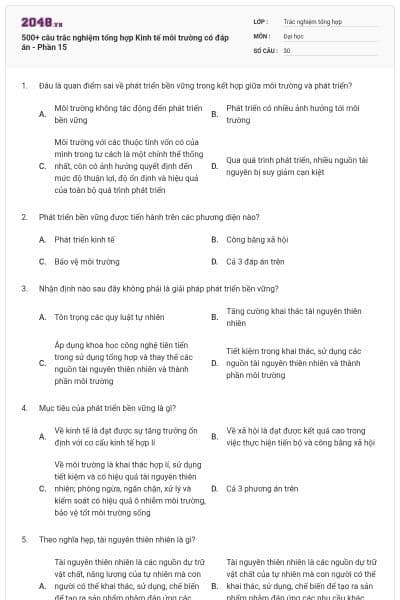 500+ câu trắc nghiệm tổng hợp Kinh tế môi trường có đáp án - Phần 15