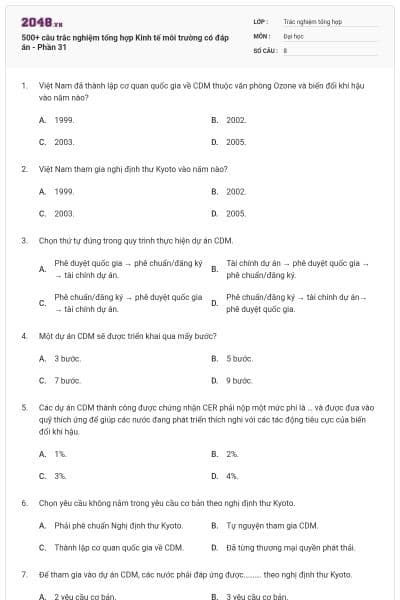 500+ câu trắc nghiệm tổng hợp Kinh tế môi trường có đáp án - Phần 31