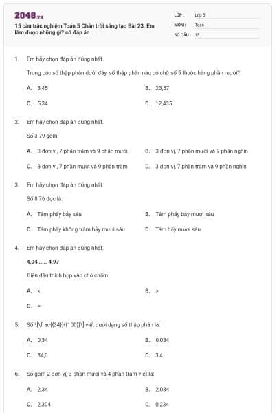 15 câu trắc nghiệm Toán 5 Chân trời sáng tạo Bài 23. Em làm được những gì? có đáp án