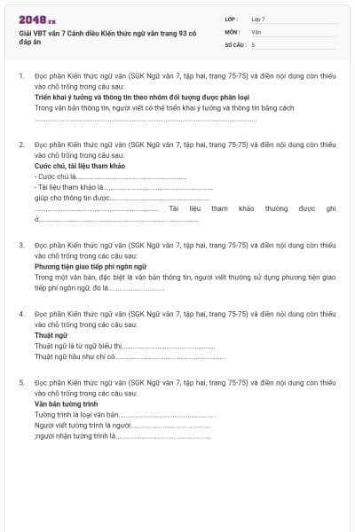 Giải VBT văn 7 Cánh diều Kiến thức ngữ văn trang 93 có đáp án