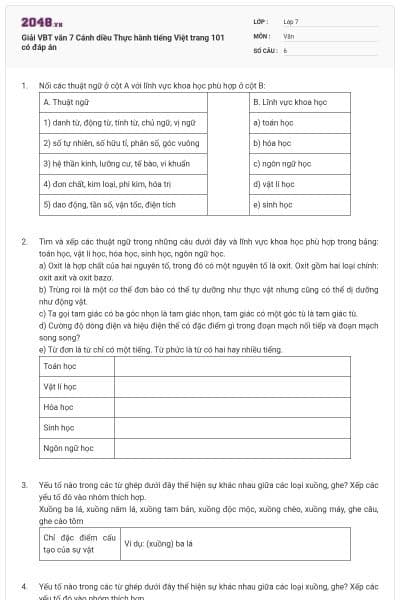 Giải VBT văn 7 Cánh diều Thực hành tiếng Việt trang 101 có đáp án