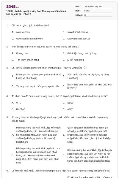 1000+ câu trắc nghiệm tổng hợp Thương mại điện tử căn bản có đáp án - Phần 2