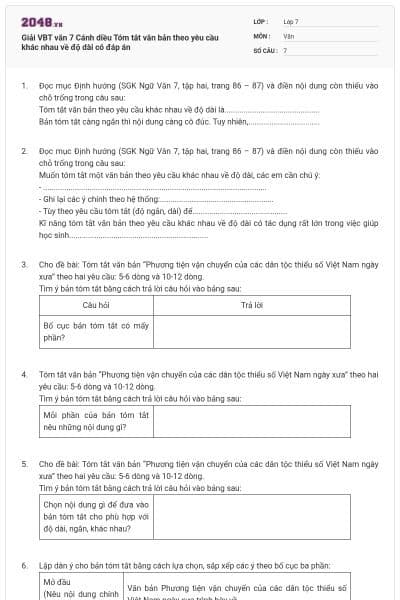 Giải VBT văn 7 Cánh diều Tóm tắt văn bản theo yêu cầu khác nhau về độ dài có đáp án