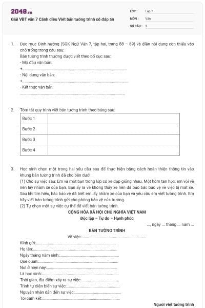 Giải VBT văn 7 Cánh diều Viết bản tường trình có đáp án