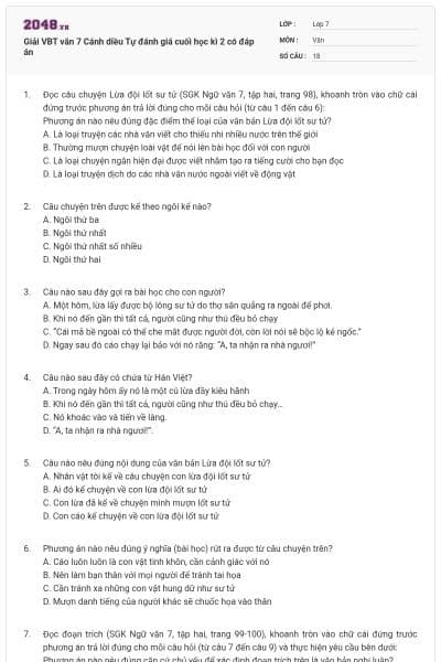 Giải VBT văn 7 Cánh diều Tự đánh giá cuối học kì 2 có đáp án