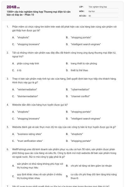 1000+ câu trắc nghiệm tổng hợp Thương mại điện tử căn bản có đáp án - Phần 10