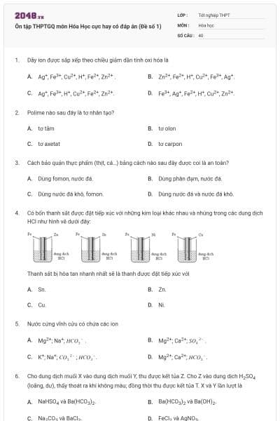 Ôn tập THPTGQ môn Hóa Học cực hay có đáp án (Đề số 1)