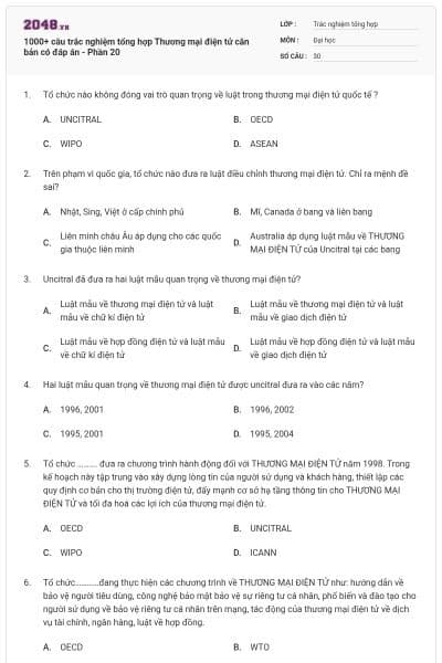 1000+ câu trắc nghiệm tổng hợp Thương mại điện tử căn bản có đáp án - Phần 20