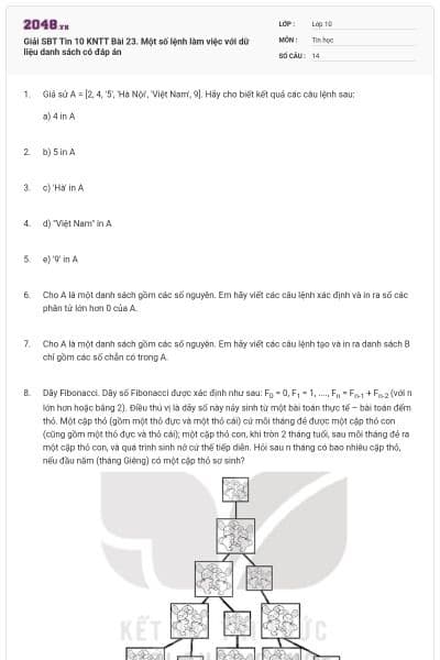 Giải SBT Tin 10 KNTT Bài 23. Một số lệnh làm việc với dữ liệu danh sách có đáp án