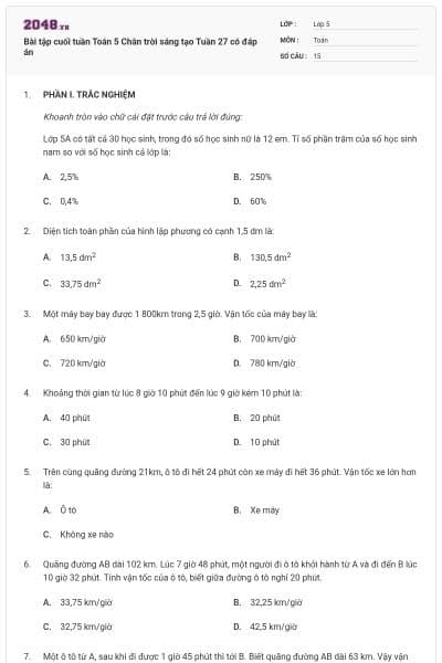 Bài tập cuối tuần Toán 5 Chân trời sáng tạo Tuần 27 có đáp án